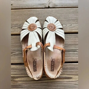 Pikolinos Puerto Vallarta Womens Sz 41 White/Brown Casual Wedge Sandals